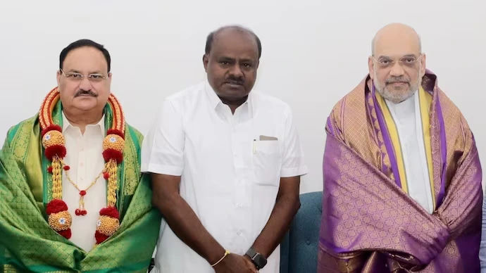 BJP-JDS Alliance: HD Kumaraswamy Meets HM Amit Shah And JP Nadda In New Delhi BJP-JDS Alliance: HD Kumaraswamy Meets HM Amit Shah And JP Nadda In New Delhi