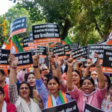 BJP leaders stage protest near AAP office, demand Delhi CM Kejriwal’s resignation over liquor ‘scam’