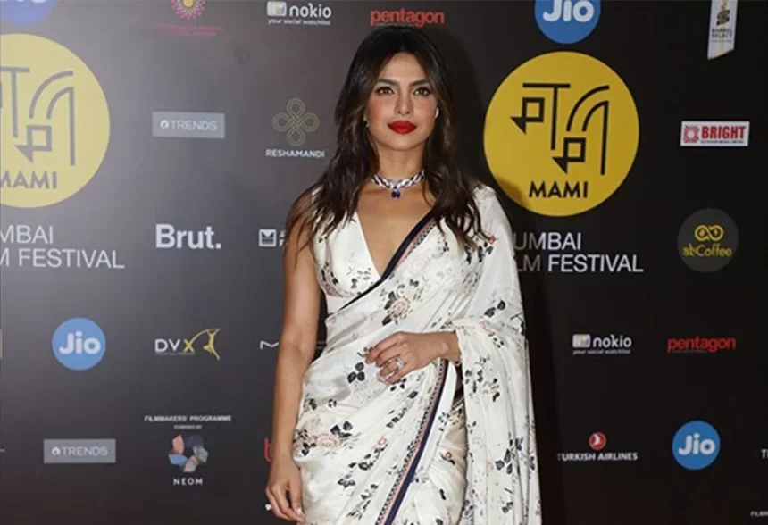 Priyanka stuns in white saree for Jio MAMI Mumbai Film Festival