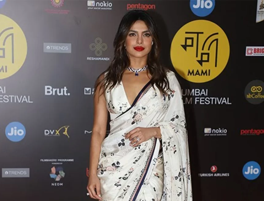 Priyanka stuns in white saree for Jio MAMI Mumbai Film Festival Priyanka stuns in white saree for Jio MAMI Mumbai Film Festival