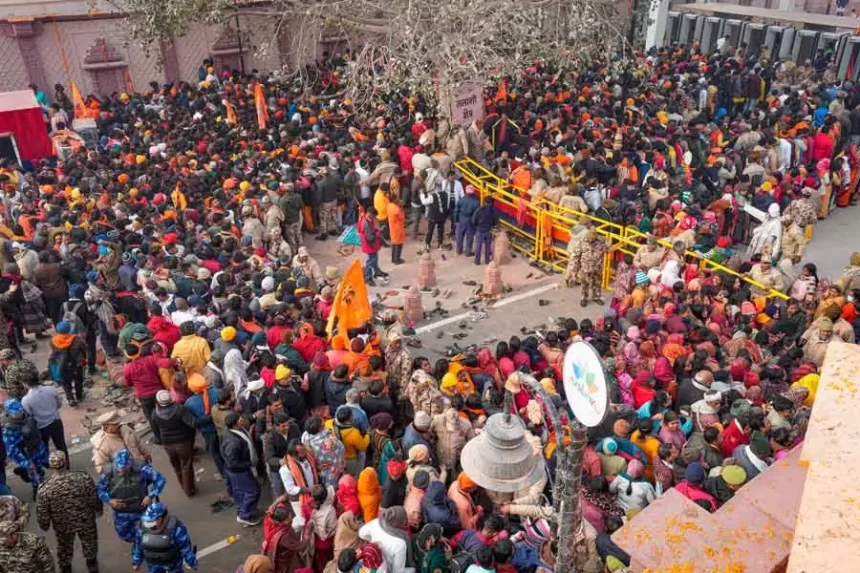 Massive Crowd At Ram Temple Day After Grand Opening, Long Queue Outside