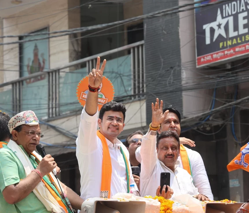 Tejasvi Surya rallies for BJP’s Khandewal in Chandni Chowk