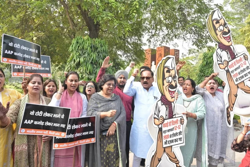 BJP holds protests against Kejriwal, alleges misuse of taxpayers’ money in ‘Sheeshmahal’