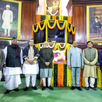 PM Modi, his cabinet colleagues pay tribute to Netaji Subhas Chandra Bose in Samvidhan Sadan