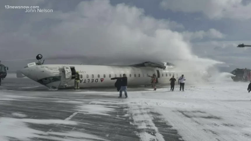 Delta plane flips on landing at Toronto airport, all 80 on board survive