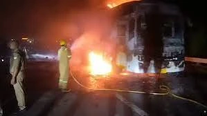 9 charred to death as sleeper bus catches fire on Yamuna Expressway in Greater Noida